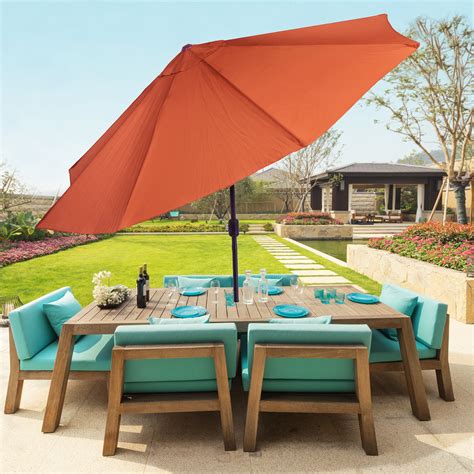 Patio Umbrella with Easy Crank and Auto Tilt Outdoor Table Umbrella 10 ft by Pure Garden (Orange ...