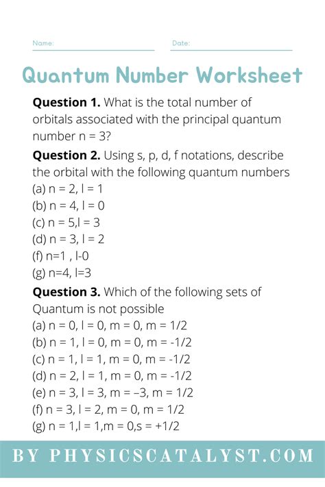 Quantum Numbers Worksheet With Answer Key - Must Read - Worksheets Train