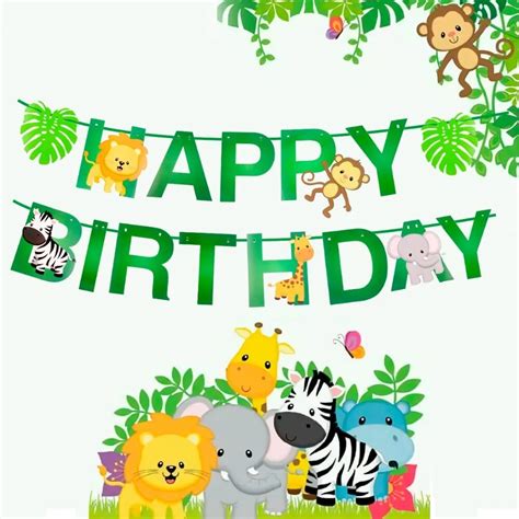 FENGRISE Animal Cartoon Animal Banner Happy Birthday Banner Kids Jungle Party Safari Decor Zoo ...