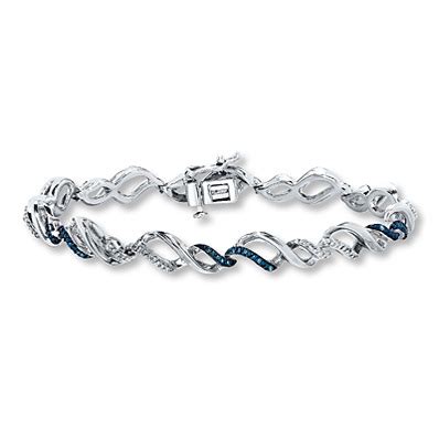 Kay Jewelers Blue Diamond Bracelet 1/8 ct tw Round-cut Sterling Silver- Diamond