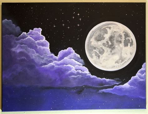 Full Moon with Purple Clouds Original Painting | Painting, Art, Moon painting