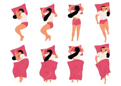 Premium Vector | Woman sleeping in bed in different positions vector cartoon characters top view ...