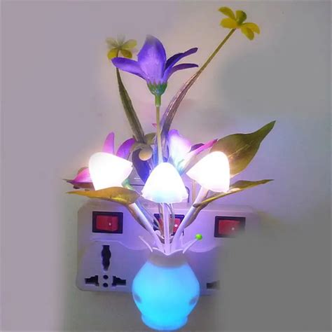 2pcs Kids Night Light Color Changing Lily Flower Plug In LED Mushroom Nightlight Wall Lights ...