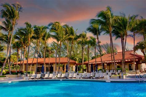 Pool Cabanas and Palms at Dusk Stock Photo - Image of summer, resort: 171790268