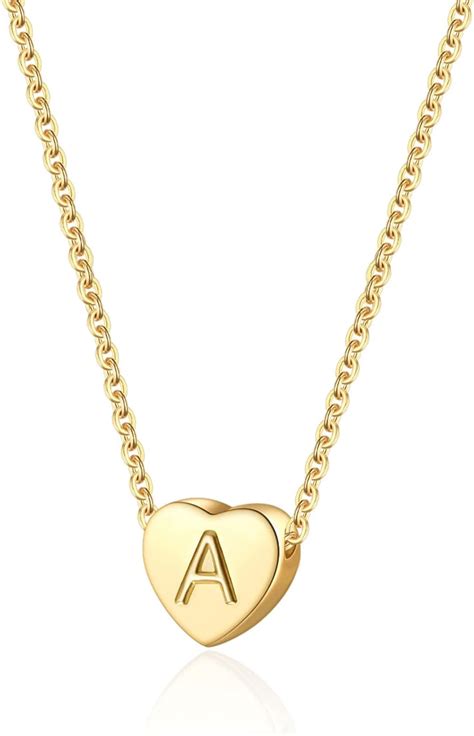 Amazon.com: Dainty Heart Initial Necklace Letters A Alphabet Pendant Necklace Small Heart 14K ...