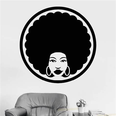 Vinyl Wall Decal Afro Hairstyle Hairdresser Black Lady Stickers Removable Barber Shop Wall ...