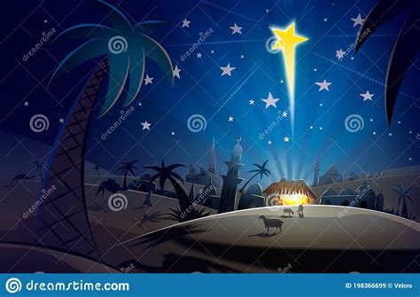 Bethlehem Nativity Scene stock illustration. Illustration of trees - 198366699