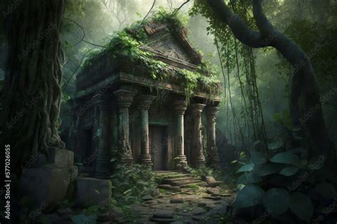 Temple ruins in jungle, Ancient temple ruins in jungle, stone building in mountain forest ...