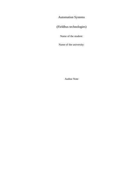 Report on Fieldbus Types and Instrumentation Technologies