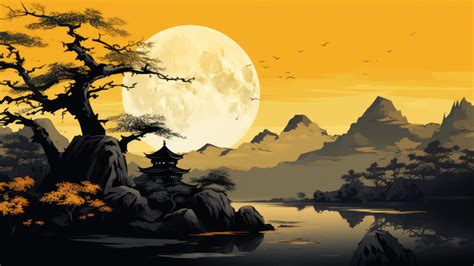 Yellow Japanese Painting AI Generated 4K Wallpaper - Pixground - Download High-Quality 4K ...