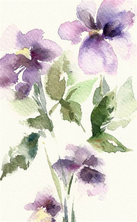 Abstract Flowers, Original Watercolor Painting, Floral, Purple Green, Modern Art | Flower painting