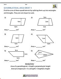 Area of Quadrilateral Worksheets