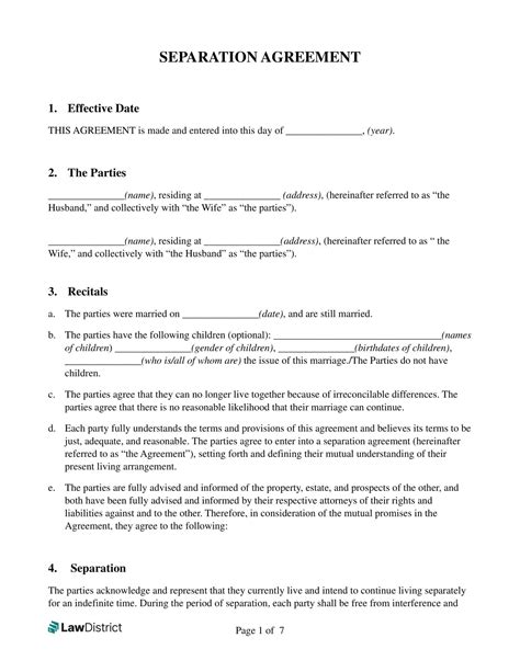 Free Printable Separation Agreement Templates [PDF, Word]