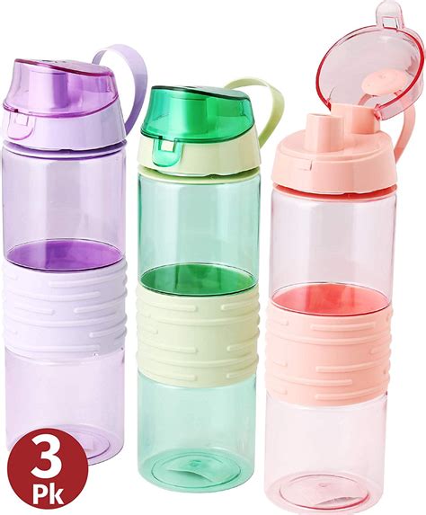 Sports Water Bottle - Kids Reusable Leakproof 25 Oz 3-pack Plastic Wide Mouth Large Big Drink ...