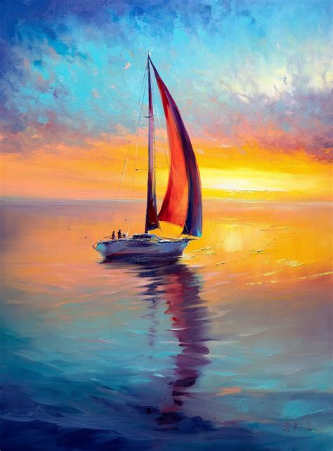 Sailing Painting Red Sails Sunset Colorful Art - Etsy