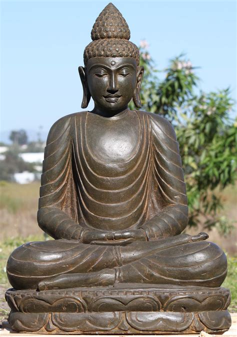 Stone Garden Buddha Meditating Statue 32" (#102ls391): Lotus Sculpture