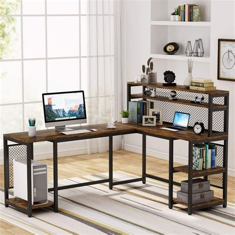 Tribesigns 67 inch Large L-Shaped Computer Desk with Hutch and Bookshelf, Home Office Desk with ...