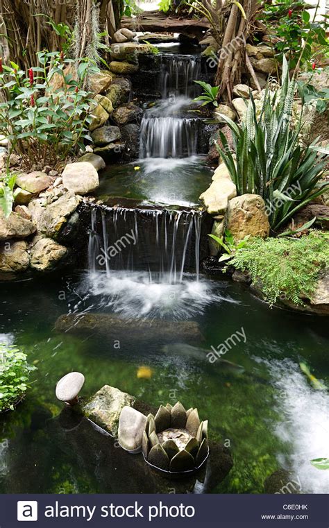 Japanese garden waterfall with pond Stock Photo - Alamy