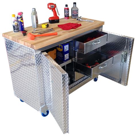 Rolling Garage Workbench - Storage Cabinet - 4 Ft - Diamond Plate Alum | GarageTeam