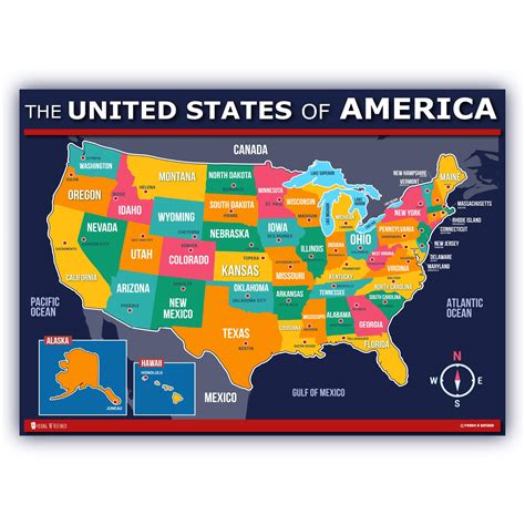 Buy of USA for kids (18x24) LAMINATED 50 states and capitals Large Young N Refined Online at ...