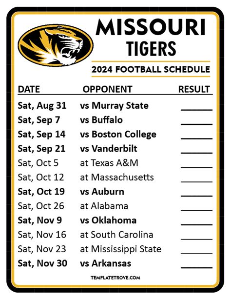 Printable 2024 Missouri Tigers Football Schedule