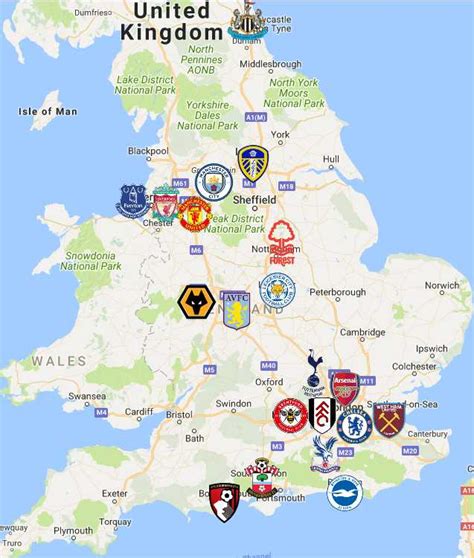 Premier League Map | Clubs | Logos - Sport League Maps