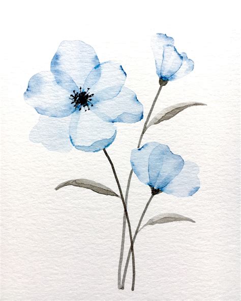 Blue translucent flowers. : Watercolor