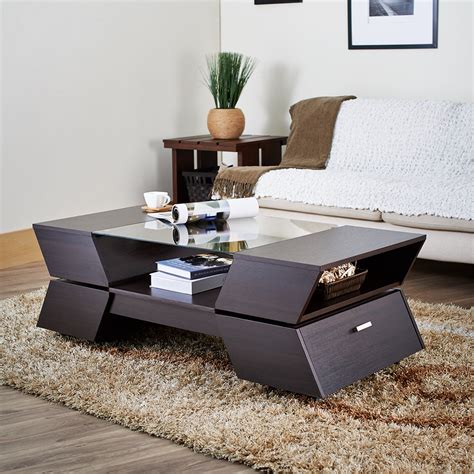 Furniture of America Colston Contemporary Glass Top Coffee Table, Espresso - Walmart.com ...