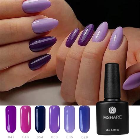 MSHARE Purple Gel Enamel Series Pure Color Nail Gel Polish Purple Soak Off UV Lacquer Varnish ...