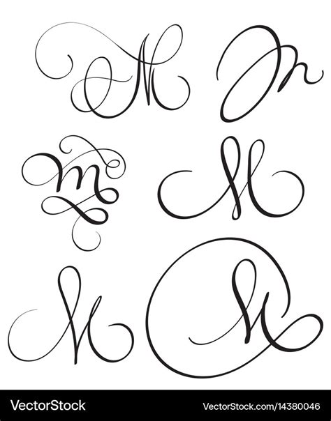 Set of art calligraphy letter m with flourish Vector Image