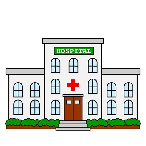 a hospital building with a red cross on the front