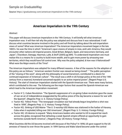 ⇉American Imperialism in the 19th Century Essay Example | GraduateWay