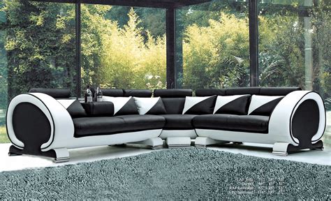 Classic Contemporary White And Black Bonded Leather Sectional Sofa Set Loveseat Sofa w Console ...