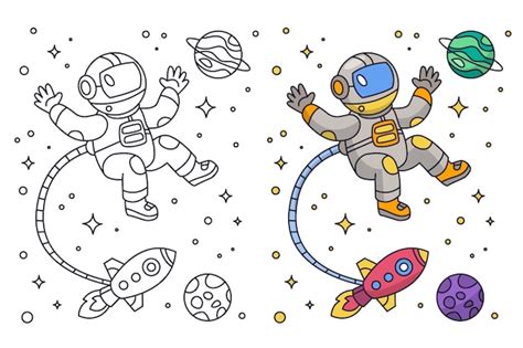 Free Vector | Hand drawn astronaut coloring book illustration