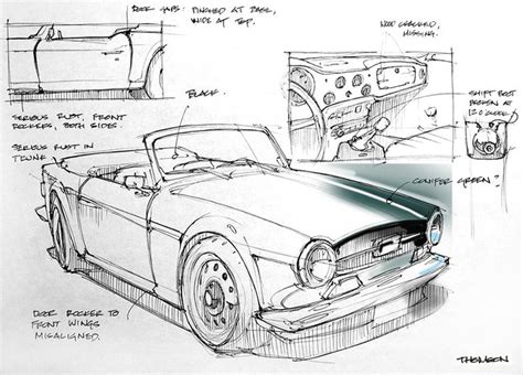 Industrial Designer Shops for a Vintage Car | Car sketch, Car design sketch, Triumph tr6