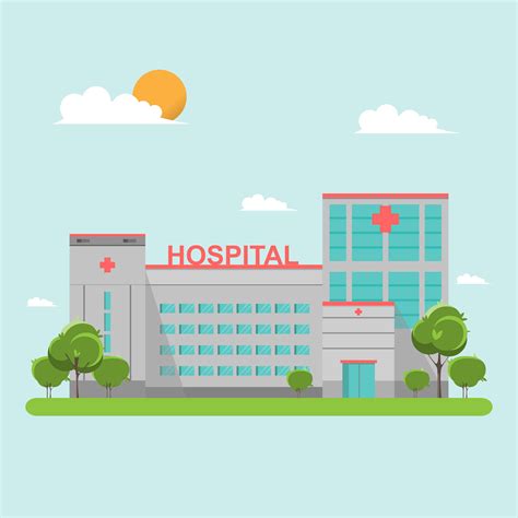 Hospital building flat style on blue sky 426824 Vector Art at Vecteezy