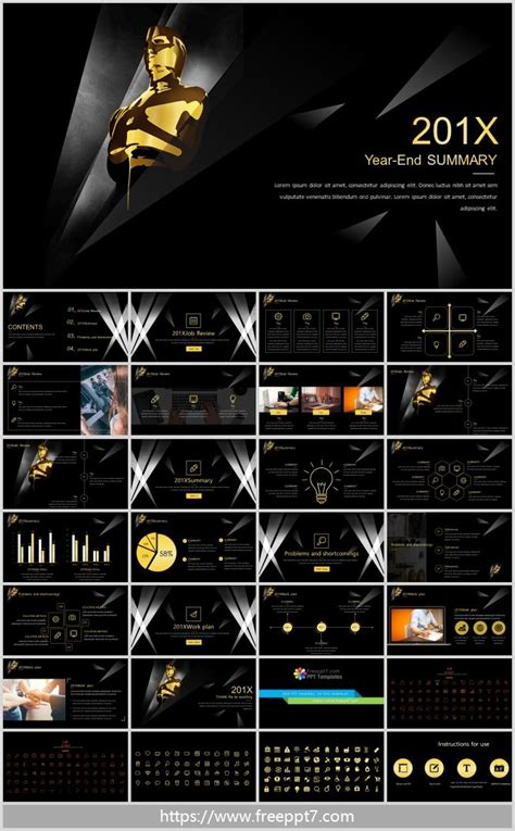 Black Gold Series Year-End Summary PPT Template: This PowerPoint template has a b… | Free ...