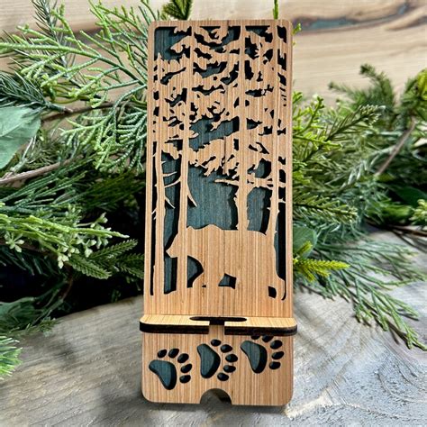 Laser Cut Wood Phone Stand and Decor Bear in Woods - Etsy