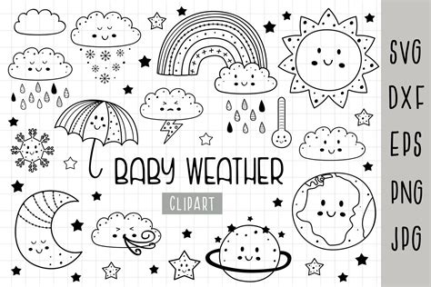 Weather Clipart Set, Black and White Graphic by Nataka · Creative Fabrica