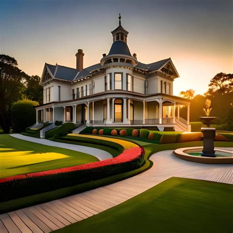 Premium AI Image | A grand Victorian mansion with intricate carvings and a sprawling garden ...