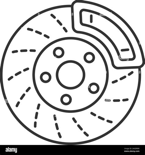 Disc brake with caliper linear icon. Thin line illustration. Contour symbol. Vector isolated ...