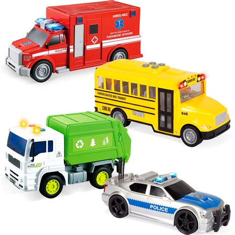 Buy JOYIN 4 Pcs 7" Long Vehicle Toy Set, Toddlers Cars with Lights and Siren Sound, Including ...