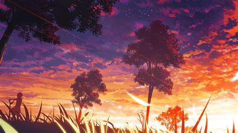 evening, Trees, Sky, Anime, Sun rays Wallpapers HD / Desktop and Mobile Backgrounds