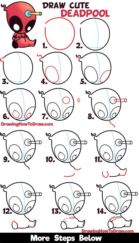 How to Draw Cute Cartoon / Chibi Deadpool Easy Step by Step Drawing Tutorial for Beginners – How ...