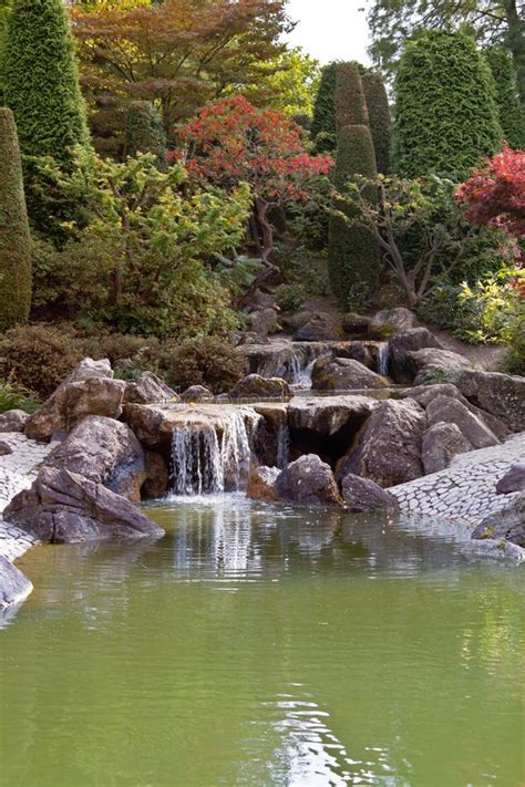 Japanese Garden with a Waterfall Stock Image - Image of recreation, trees: 35227873