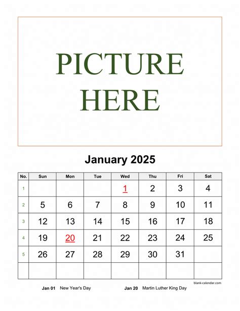 Free Download Printable Calendar 2025, pictures can be placed at the top