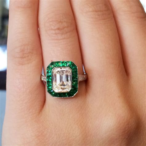 Platinum 2.51ct Emerald Cut Diamond Emerald Halo Engagement Ring