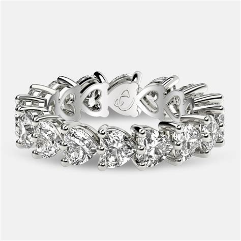 Eternity Ring with Prong Set Heart Shaped Diamonds in 18k White Gold