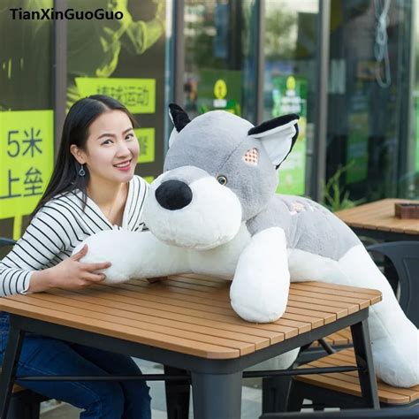 stuffed toy cute prone dog large 90cm gray husky love dog plush toy soft doll throw pillow ...