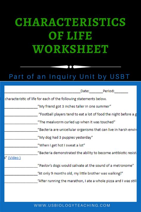 Characteristics Of Life Worksheet - Wordworksheet.com